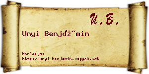 Unyi Benjámin névjegykártya