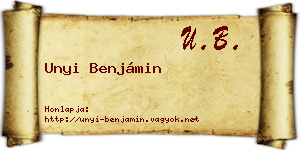 Unyi Benjámin névjegykártya